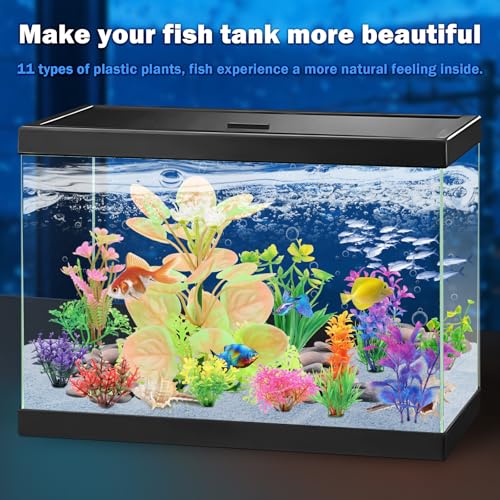 Image of QUOZUO Fish Tank Accessories Aquarium Decorations Plastic Plants, 11cs Small Goldfish Turtle Tank Decorations Artificial Plants, Aquarium Decor Colorful Grass Plant