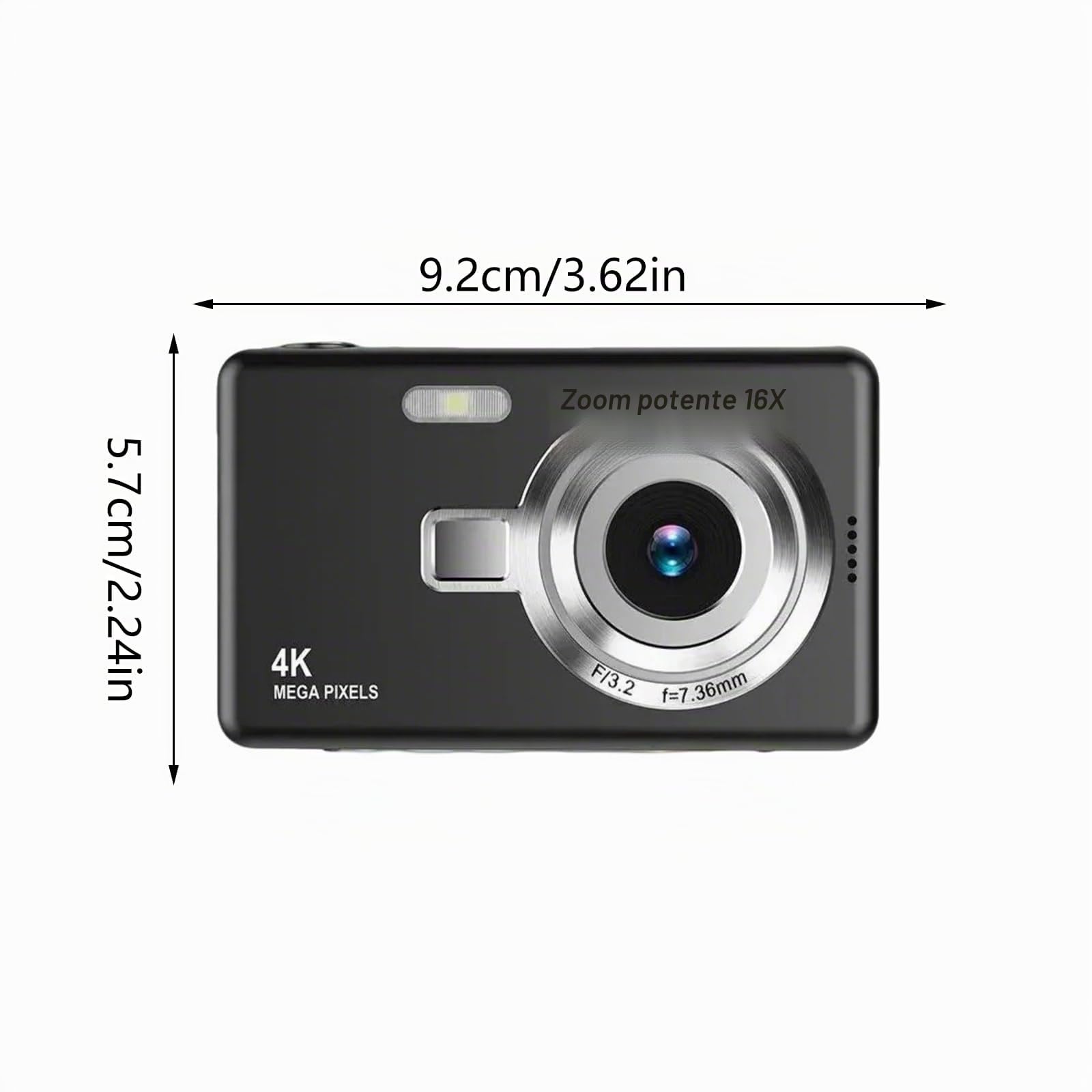 Fotocamera Digitale 4K 96MP 1080P Compatta Portabile, Fotocamera 2.4 Pollici con Zoom Digitale 16X, Autofocus, Anti-Shake, Fotocamera per Vlogging per Bambini, Regalo di Compleanno per Ragazzi e
