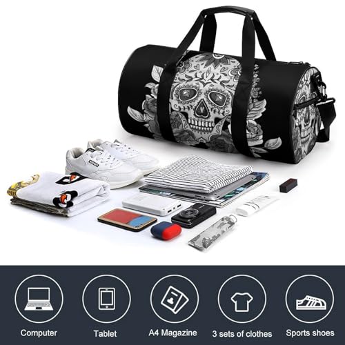 Sac de sport crâne au design noir et blanc et format compact - 4