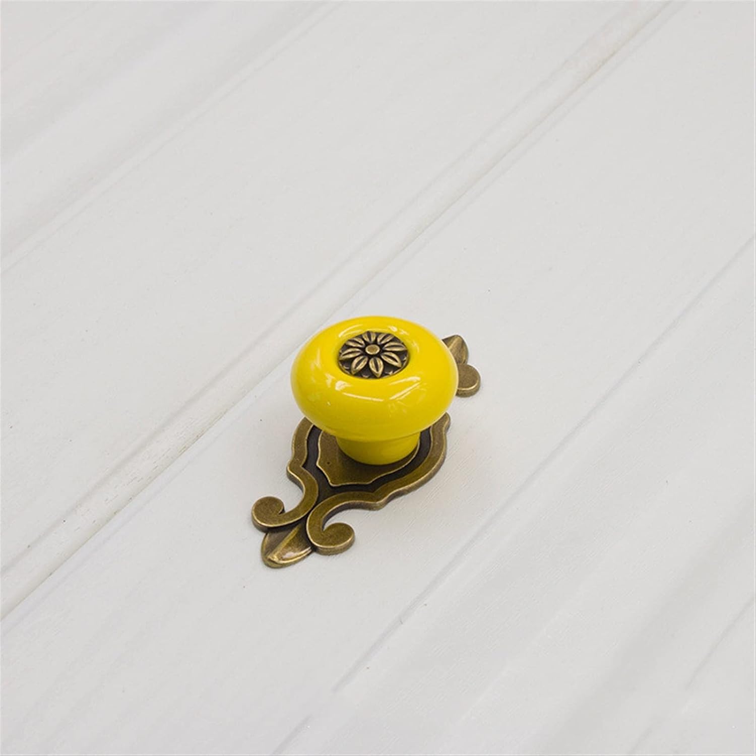 Vintage Furniture Ceramic Cabinet Handle Door Cabinet Drawer Kitchen Handle Hardware Accessories 1Pcs (Color : Bronze Yellow)