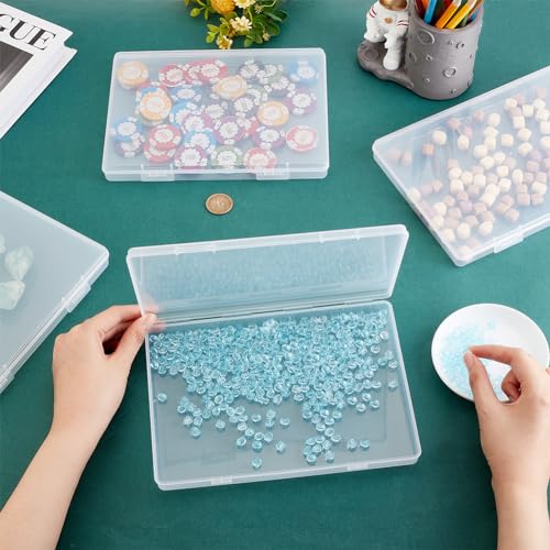 Image of BENECREAT 4 Packs 6.3x8.8x1inch Bead Storage Organizer Box, Rectangle Clear PP Plastic Box Containers, Dustproof Case with Hinged Lid for Cards, Beads and Craft Supplies