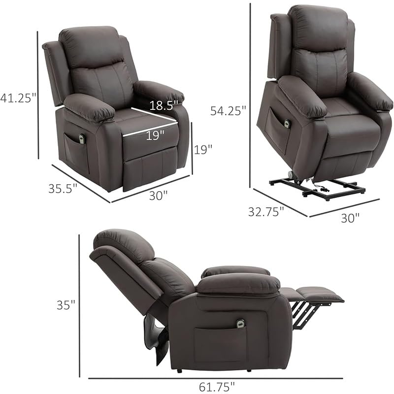 Sillón reclinable piel marrón para sala de estar miniatura 2