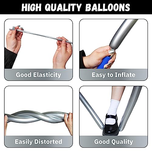 Image of 100pcs Metallic Long Balloons for Balloon Animals, Chrome 260 Balloons Art Kit for Twisting, Skinny Modeling Balloons Supplies for Birthday Party Wedding Festival Decorations