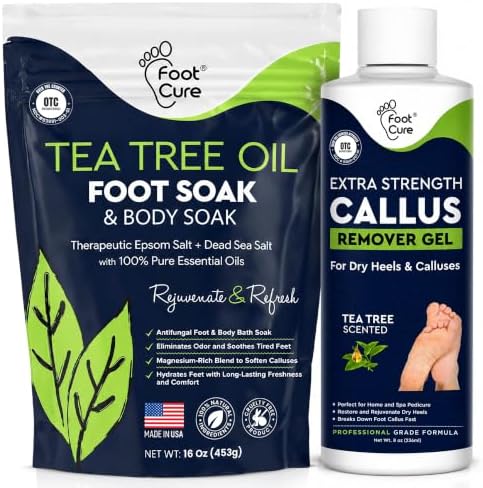 Tea Tree Callus Remover Gel & Epsom Salt Foot Soak for Dry Cracked Feet