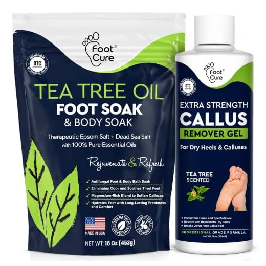 Tea Tree Foot Soak & Callus Remover Gel Kit - Extra Strength Callus Remover Gel & Antifungal Foot Soak With Epsom Salts For Calluses, Dry Cracked Heels, Toenail Fungus & Odor - Pedicure for Tired Feet