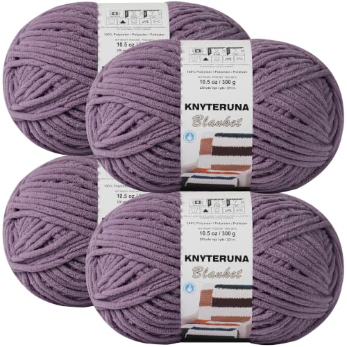 Image of #6 Super Bulky Blanket Yarn for Crocheting - 4 Skeins(Each 10.5oz /300g, 220yds /201m), Chunky Chenille Thick Plush Big Soft Yarn for Crocheting Knitting Blankets, Shadow Purple