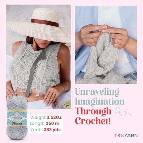 Image of TROYARN Summer (4- Skeins Pack) Silk Effect Hand Knitting Yarn Crochet Art Lace Craft 100% Microfiber Acrylic 4x100 gr (4x383 yds) (105168 - Winter White)