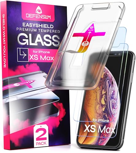 Image of Defenslim Screen Protector for iPhone XS Max (2Pack), Easy Auto-Align Install Kit, 6.5 inch Tempered Glass, 9H Hardness, Ultra HD Clear, Case Friendly, EasyShield