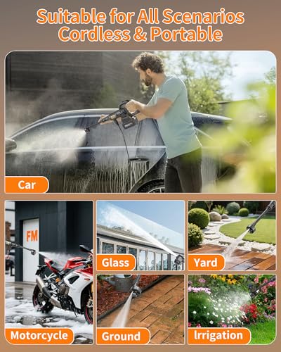 Cordless Pressure Washer Battery Powered; 1200PSI Cordless Power Washer with Brushless Motor, 4.0Ah Battery,6-in-1 Nozzle, 3 Power Level; Handheld Portable Pressure Washer Cordless - Image 7