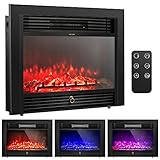 Tangkula 28.5 Inches Recessed Electric Fireplace Insert, Freestanding Fireplace Heater W/Overheat Protection, Realistic 3 Color Flame, Remote Control, Ideal for Indoor Use, 700W/1500W