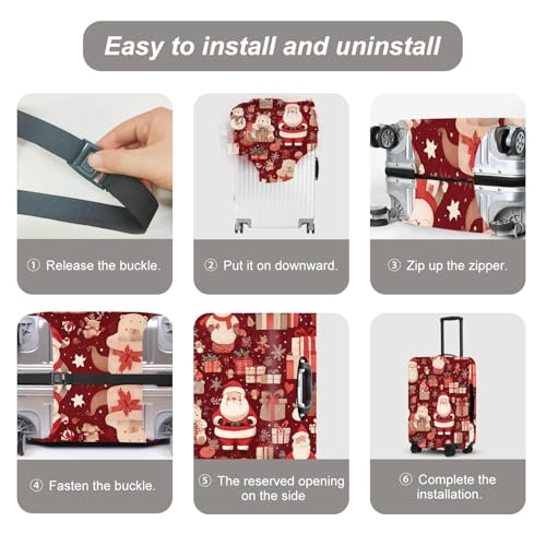 Image of Allover Luggage Cover - Red Background with Santa, Gifts and Snowmen Pattern, Dense Holiday Design for 32 34 Inch Travel Bag