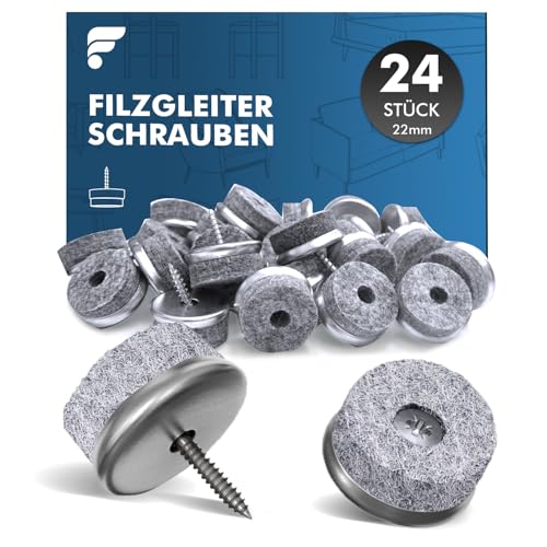 shinfly Filzgleiter für Stühle 24 Stück - Ø 22mm Stuhl Filzgleiter Schrauben mit 5mm dickem Filz - Möbelgleiter Filz Stuhlgleiter für Stühle Möbel Böden stuhlgleiter zum Schrauben