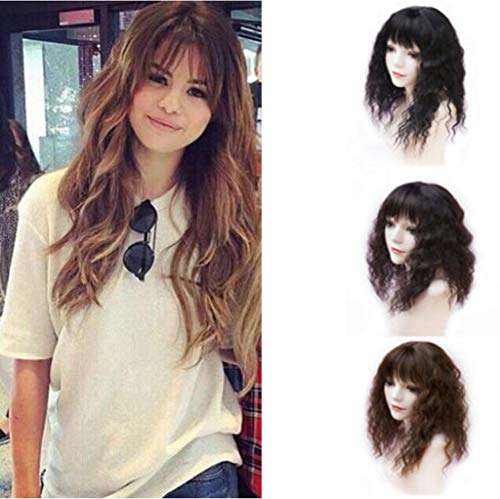 Wavy Curly Synthetic Clip in Hair Toppers for Women with Thinning Hair Crown Topper Wiglet with Bangs (14" Dark Brown)