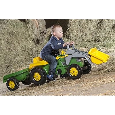 rolly toys John Deere Pedal Tractor with Working Front Loader and Detachable Trailer, Youth Ages 3+