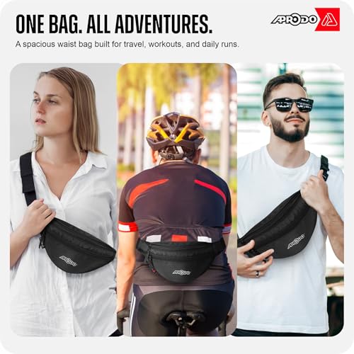 Image of Aprodo Chest & Waist Bag for Men and Women, Hands-Free Fanny Pack Bumbag with 3 Zippered Pockets, Easy Carry Phone Wallet & Cards Beltbag for Sports, Travel, Jogging, Cycling and Workout (Black)