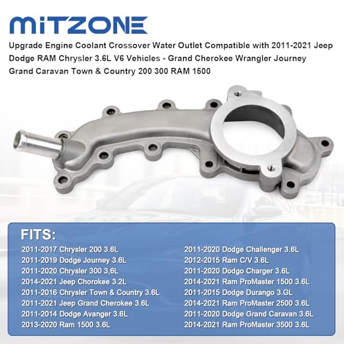MITZONE Upgrade Engine Coolant Crossover Water Outlet Compatible with 2011-2021 Jeep Dodge RAM Chrysler 3.6L V6 Vehicles - Grand Cherokee Journey Grand Caravan Town & Country 200 300 RAM 1500 - Thumbnail 2