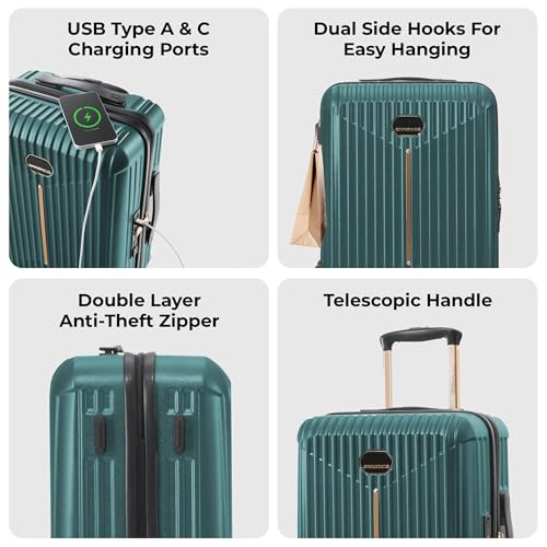 Image of Midnight Voyager Cabin Small 57cm | Trolley Bag Hard Case Polycarbonate, 4 Wheels 360 Degree Wheeling System Luggage, Suitcase for Travel, with Front Laptop Access (Moss Green)
