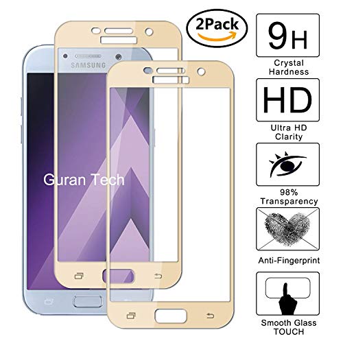 Guran [2 Paquete] Protector de Pantalla para Samsung Galaxy A5 2017 A520F [Full Coverage] Vidrio Cristal Templado 100% Cobertura Completa Film - Dorado