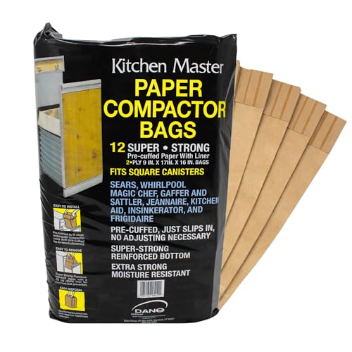 Kitchen Master Super Strong Compactor Bags (12 Pack) | Precuffed, Garbage Compactor Bags, Kitchen Liner, Paper Trash Bin Press, Kitchen Essential, Paper Garbage Press Liner