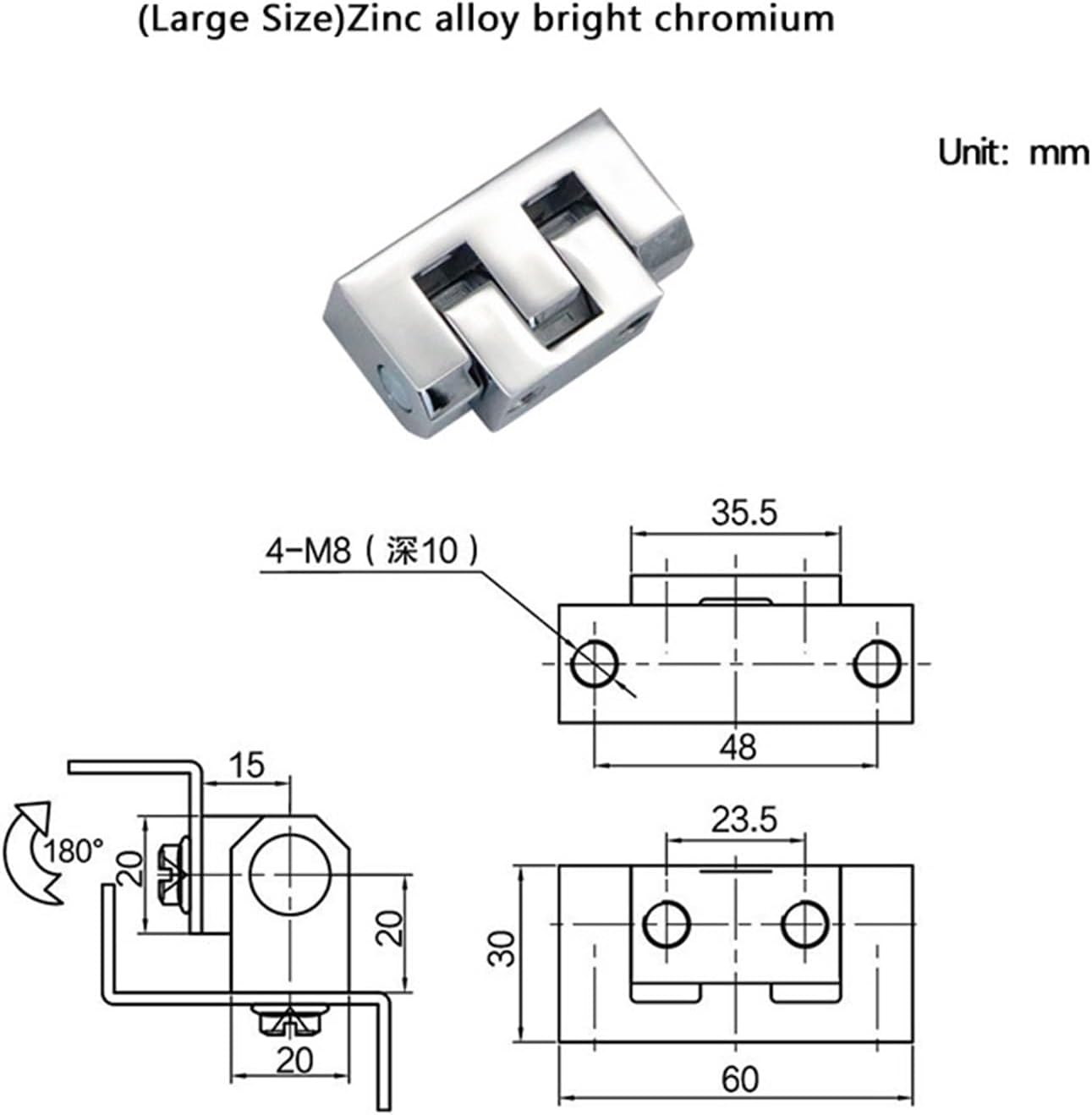Heavy Duty Hinge for Industrial Machinery Equipment Cabinet Doors Stainless Steel Or Zinc Alloy Rotating Pivot Hinge 1Pcs(Large (Bright))