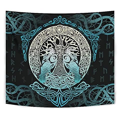 YABEME 3D Print Viking Norse Mythology Tattoo Graphic Tapestry, for Living Room Bedroom Dorm, Polyester Fabric Large Size 80"X 60",Yggdrasil Cover