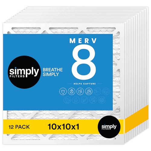 Simply 10x10x1 Air Filter, Merv 8, MPR 600, 12 Pack, Furnace Air Filter for HVAC (Actual Size: 9.75"x9.75"x0.75") DUST, Pet, & Allergy Control