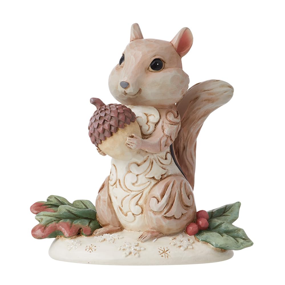 Enesco Jim Shore Heartwood Creek Beyaz Ağaçlık Alan Sincap Figürü, 9 cm, Polireçine, Sim, Kalsiyum Karbonat