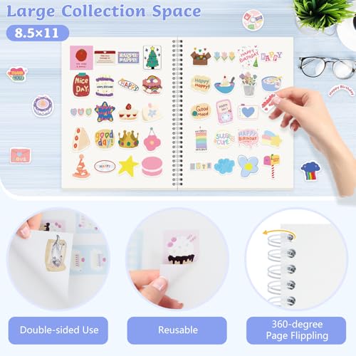 Álbum Reutilizable para Coleccionar Stickers, 8,5 × 11 Pulgadas, con Cubierta Holográfica y 40 Hojas de Papel Liberador en Blanco (Estilo: Punto) miniatura 4