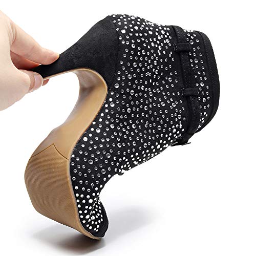 HIPPOSEUS Women High Heel Boots Peep Toe Ankle Booties Heeled Sandals with Rhinestones3