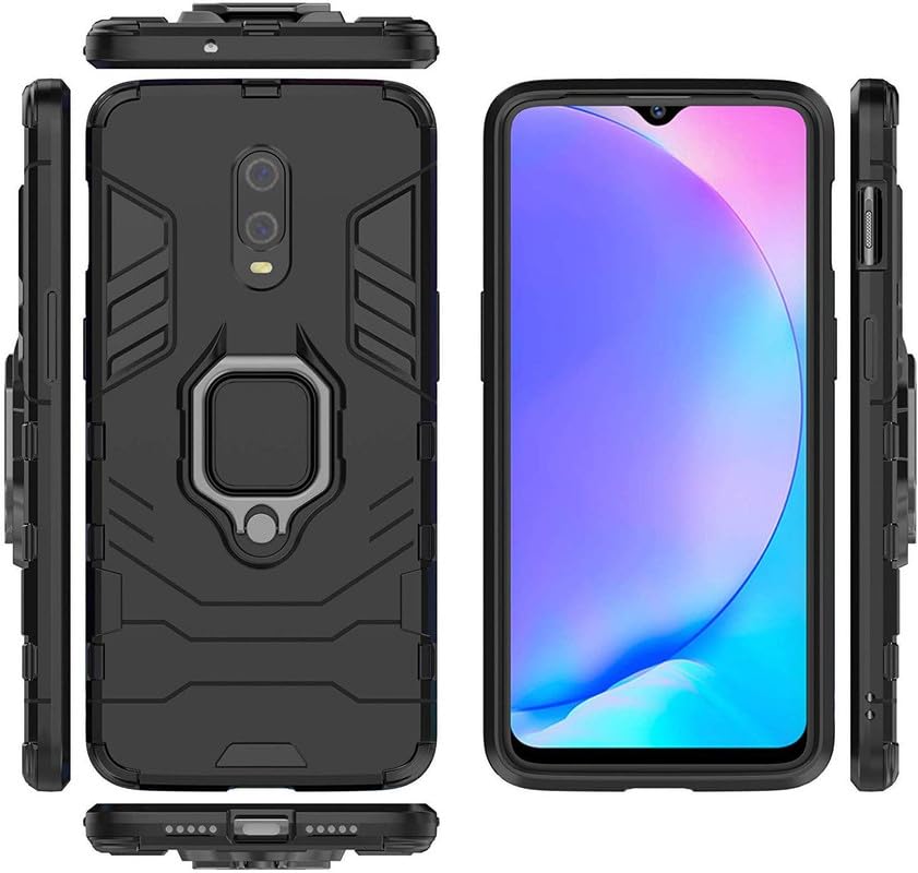 Image of Robot Shockproof Soft TPU and Hard PC Back Cover with Ring Case for OnePlus 6 - Black
