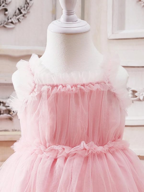 Niren Enterprise Incantevole abito in tulle con volant per ragazze, gonna in tulle a strati con eleganti dettagli a balze, ideale per occasioni speciali, matrimoni, feste