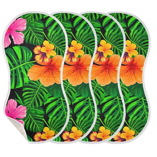 J JOYSAY Monstera Tropical Leaves Black Baby Burp Cloths for Boys Girls Large 22''x11'' Cotton 4 Layer Burp Clothes Set for Drool Babies one sizex4