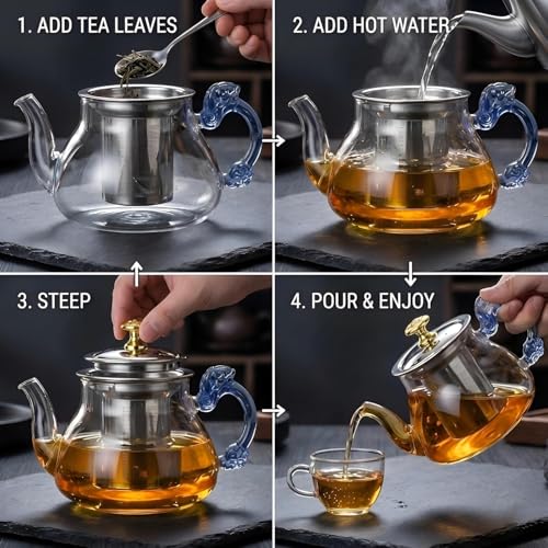 Image of Celvee Glass Tea Pot with Stainless Steel Infuser || Large Capacity Transparent Tea Kettle with Lid & Handle || Great for Loose Leaf Tea, Blooming Tea, Tea Bags & Fruit Infused (500ml Tea Pot)