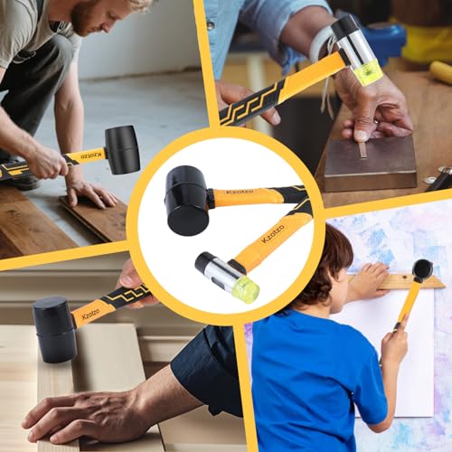 Image of 2-Pack Rubber Mallet Hammer Set, 16oz & 35mm Tool for Flooring, Tent Stakes, Woodworking, Camping, Crafts, Jewelry Wood,Fiberglass Shockproof Cushioned Grip, (16OZ 35MM Rubber Hamme)