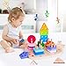 rolimate Wooden Educational Toys for 3 4 5 Year Old Boys Girls Toddler Shape Sorter Geometric Block Sorting & Stacking Toys Parent-Child Interaction Montessori Preschool Toy Travel Toy