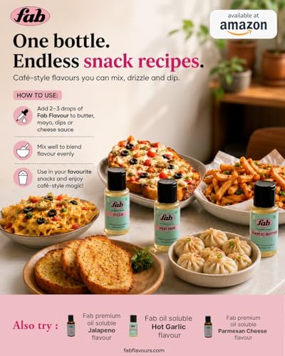 Image of Fab Pizza OS Food Flavour Essence 20ml | Oil Soluble Pizza Flavor for Namkeen, Chips, Popcorn, Snacks & Savory Food Applications | Strong Concentrated Flavoring