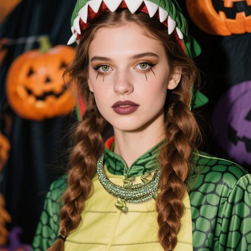 BriLove Women's Gothic Stylish Crystal Crocodile Statement Necklace for Halloween Costume Cospaly Party Prom Accessories Green Gold-Tone3