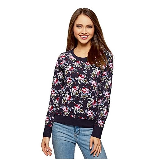 oodji Ultra Mujer Suéter Básico Estampado, Azul, ES 34 / XXS