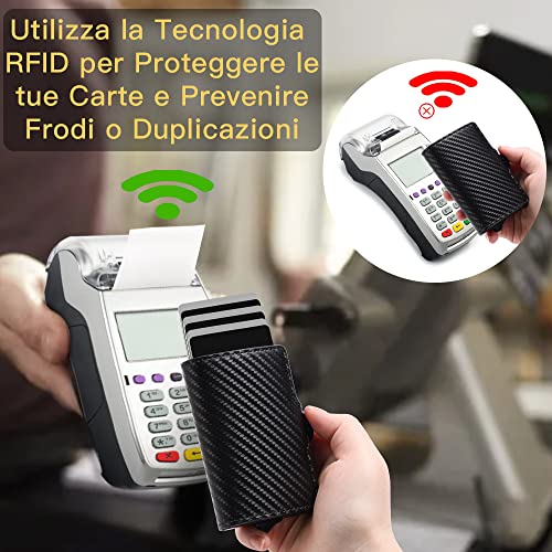 Men's Wallet, Credit Card Holder, Slim Carbon Fiber Wallet with NFC RFID Protection, Men's Aluminium Card Holder with Coin Pocket, Black, Compatto, modern3