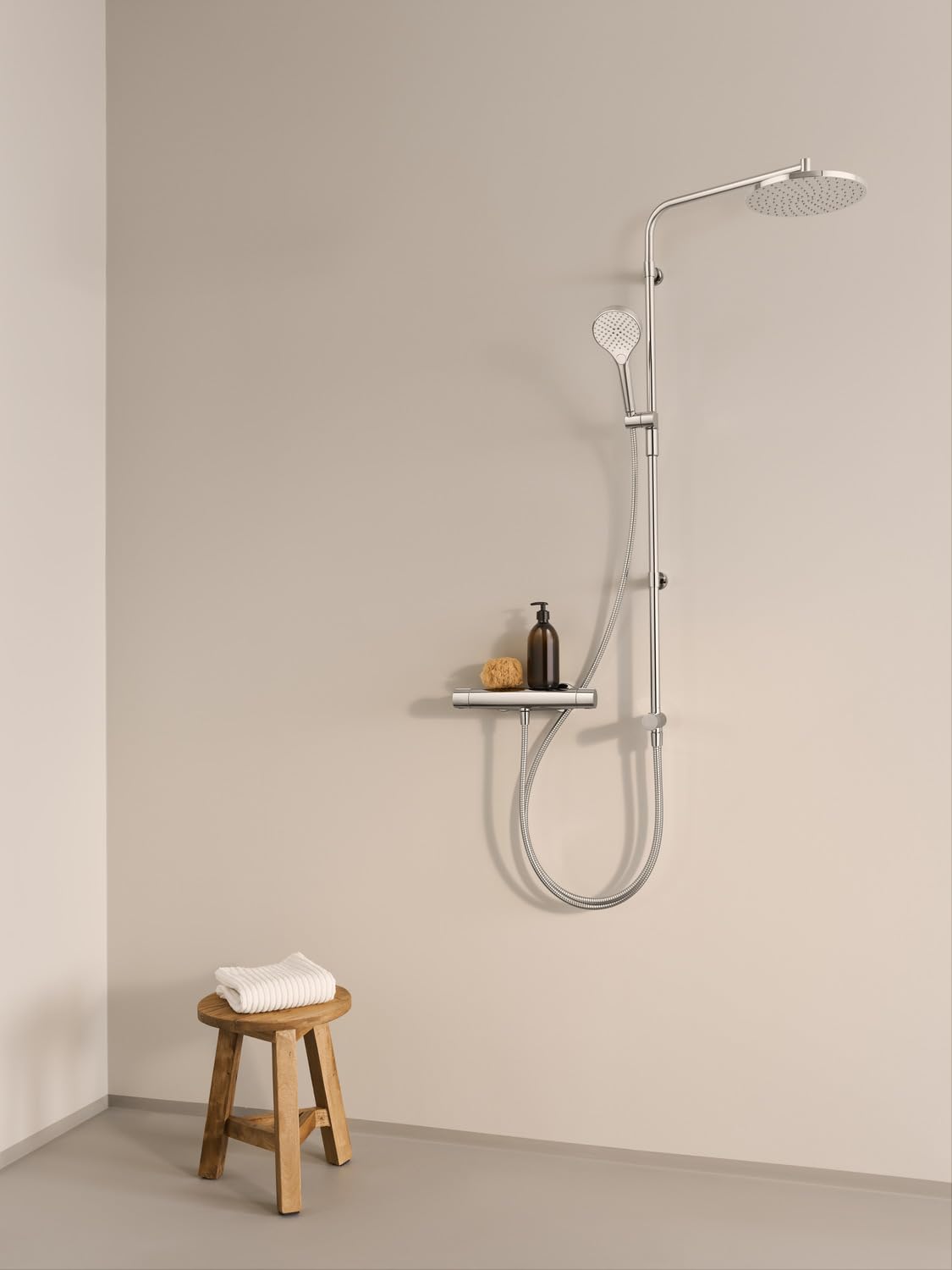 HANSA VIVA Sistema de ducha I Juego completo de grifo de ducha, termostato, ducha de lluvia, cabezal de ducha con manguera y brazo de ducha orientable, bandeja magnética MagShelf, alcachofa y ducha de