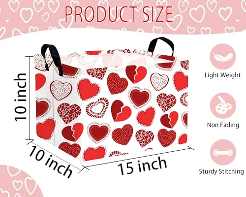 Image of Large Valentine's Day Basket Heart Shaped Storage Bin for Gifts Collapsible Organizer Room Decor (Little Round Dot Love)