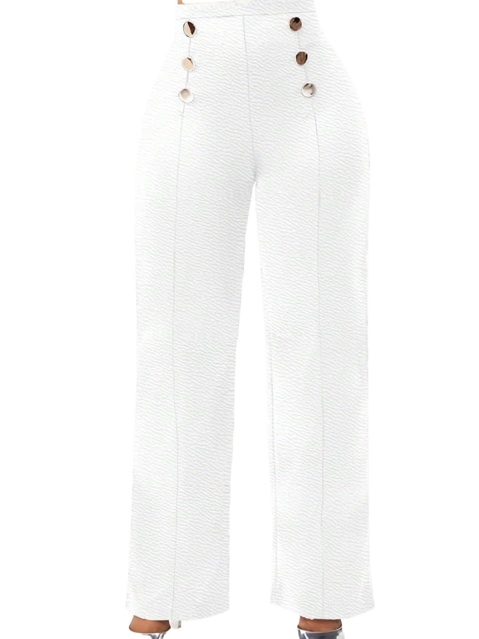 Womens Fall Casual High-Waist Buckle Straight-Leg Pants Trousers White