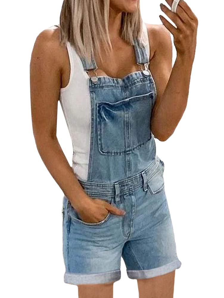 Onsoyours Mujeres de Mono Hombro de Verano para Mujer Peto Vaquero Mono de Jeans Cortos Mono Chaquetas de Traje Casual Denim Recto y Ajustado con Bolsillos