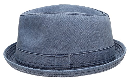 Men's Casual Vintage Style Washed Cotton Fedora Hat (Navy, Small-Medium) #TOP3