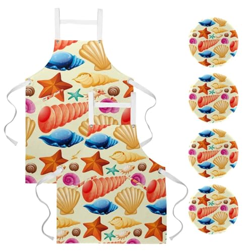 Tablier de serveuse pour cuisine et restaurant au motif marin poétique