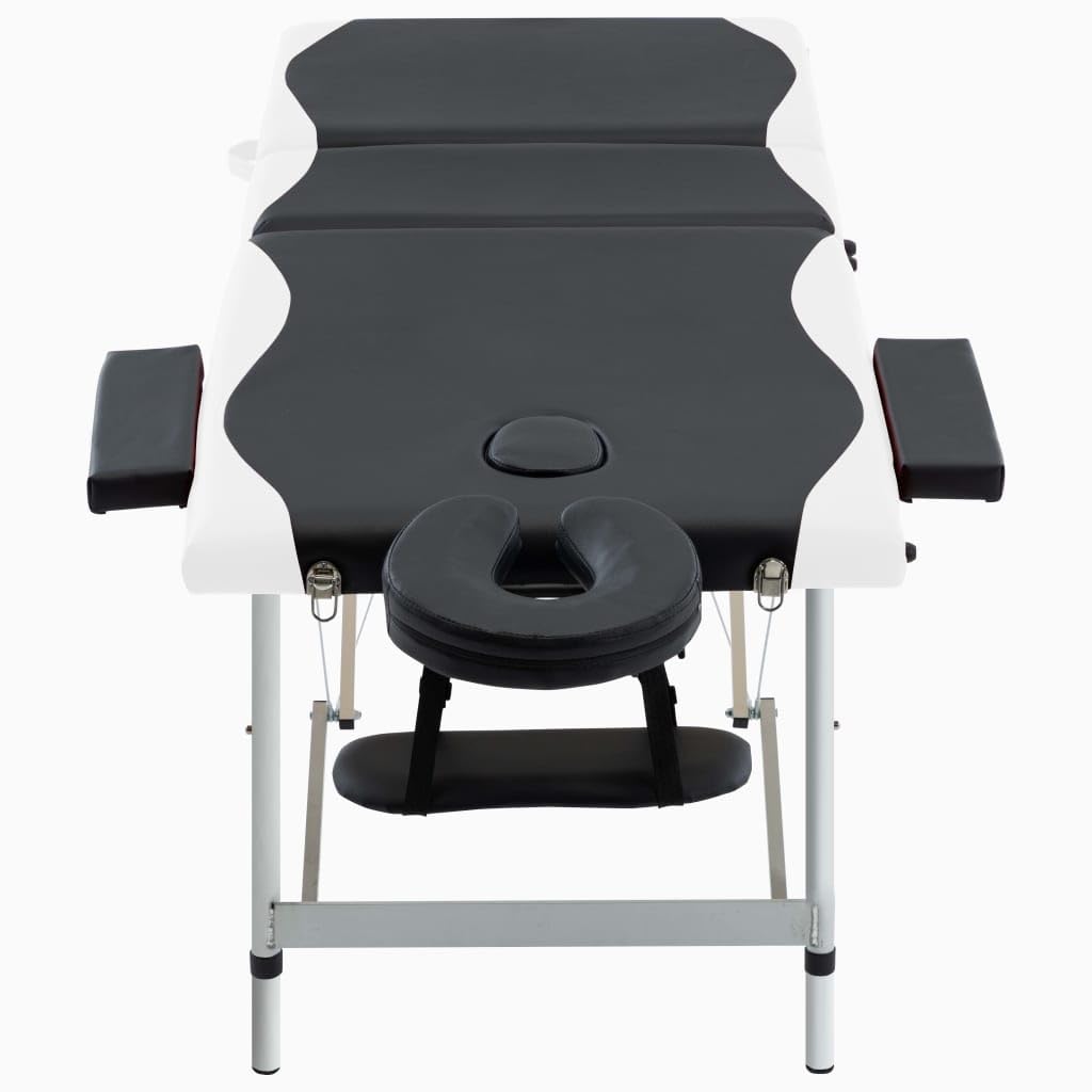 aphrophina 3-Zone Foldable Massage Table Adjustable Height, Portable with Bag, Faux Leather Cushion, Black and White