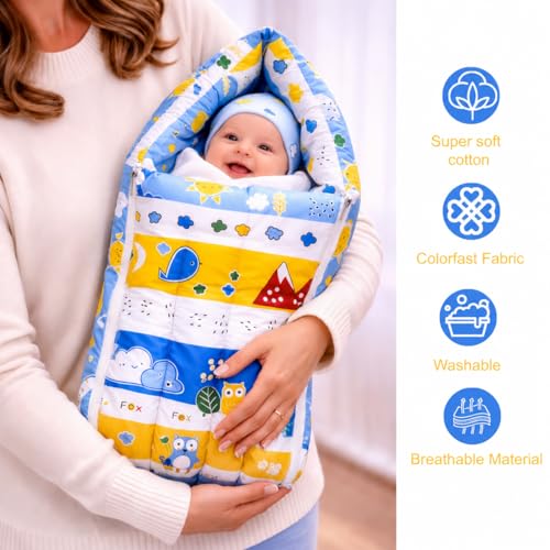 Image of Infantbond Baby All Season Use Hospital Essential Combo for New Born | Gift Pack | Baby Products | Maternity Essentials | Bedding Set (60 Items)(0-6 Months) (Blue Fox 59)(Colours May Vary)