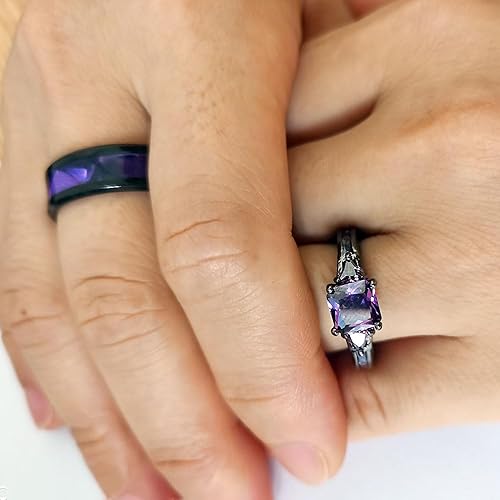 Miniatura 3 de XAHH Anillos para parejas para él y ella, chapado en oro negro, anillo de boda de promesa para mujer, circonita cúbica púrpura, circonita cúbica,
