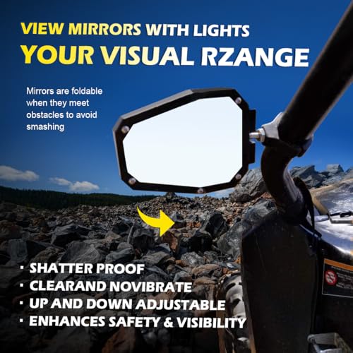 Image of WeiSen UTV Mirrors with Lights w /Wiring And Switch Automatic Reset SXS Mirrors Fit 1.75 inch - 2 inch Roll Cage Side View Mirror Compatible with Polaris RZR Ranger Talon Pioneer Maverick X3