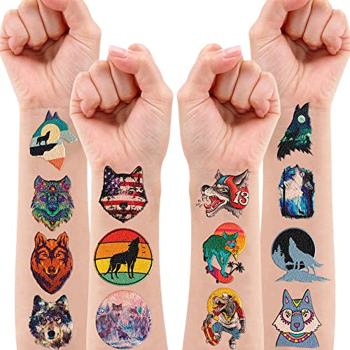 Wolf Temporary Tattoos Themed Birthday Party Supplies Decorations Favors Games Cute Tattoo Sticker 8 Sheets 96 Pcs Gifts For Kids Girl Boy Class School Prizes Rewards Carnival Christmas #TOP1